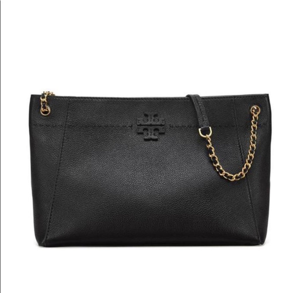 Tory Burch McGraw Chain Slouchy Black Leather Tote